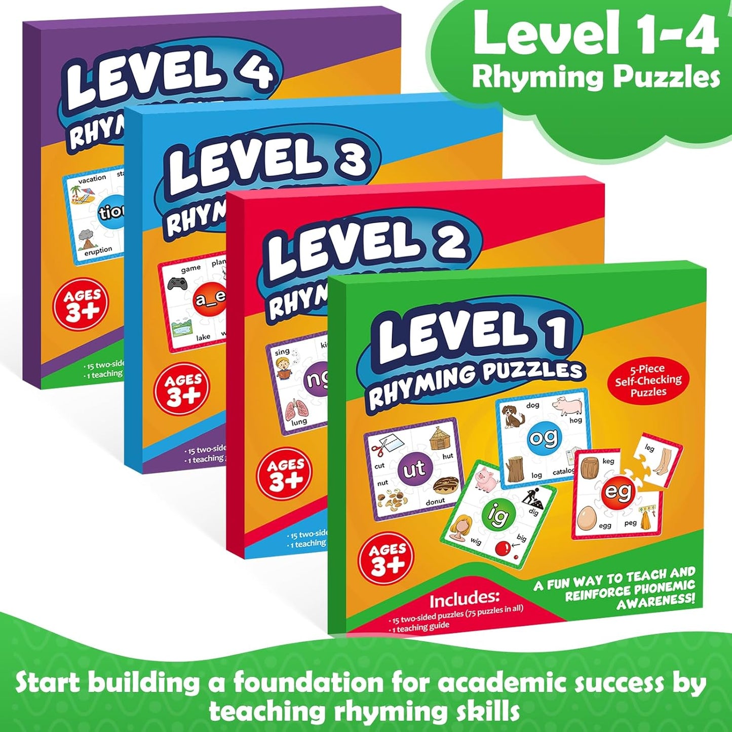 Torlam Phonics Puzzle, Rhyming Games Phonics Games Flash Cards for Kids Toddler, Learn to Read Spelling Reading Sight Words, Long Vowel Silent E Site Words for Preschool Kindergarten Homeschool
