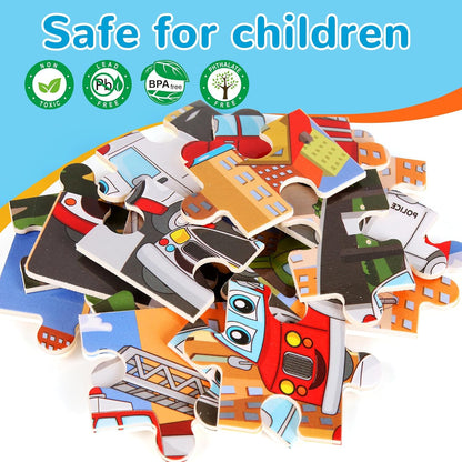 Wooden Puzzles Toys for Kids Ages 3-5, Set of 4 Packs with 20-Piece Farm, Animals Theme Wood Jigsaw Puzzles, Preschool Educational Brain Teaser Toys for Boys and Girls 3-6 Years Old.
