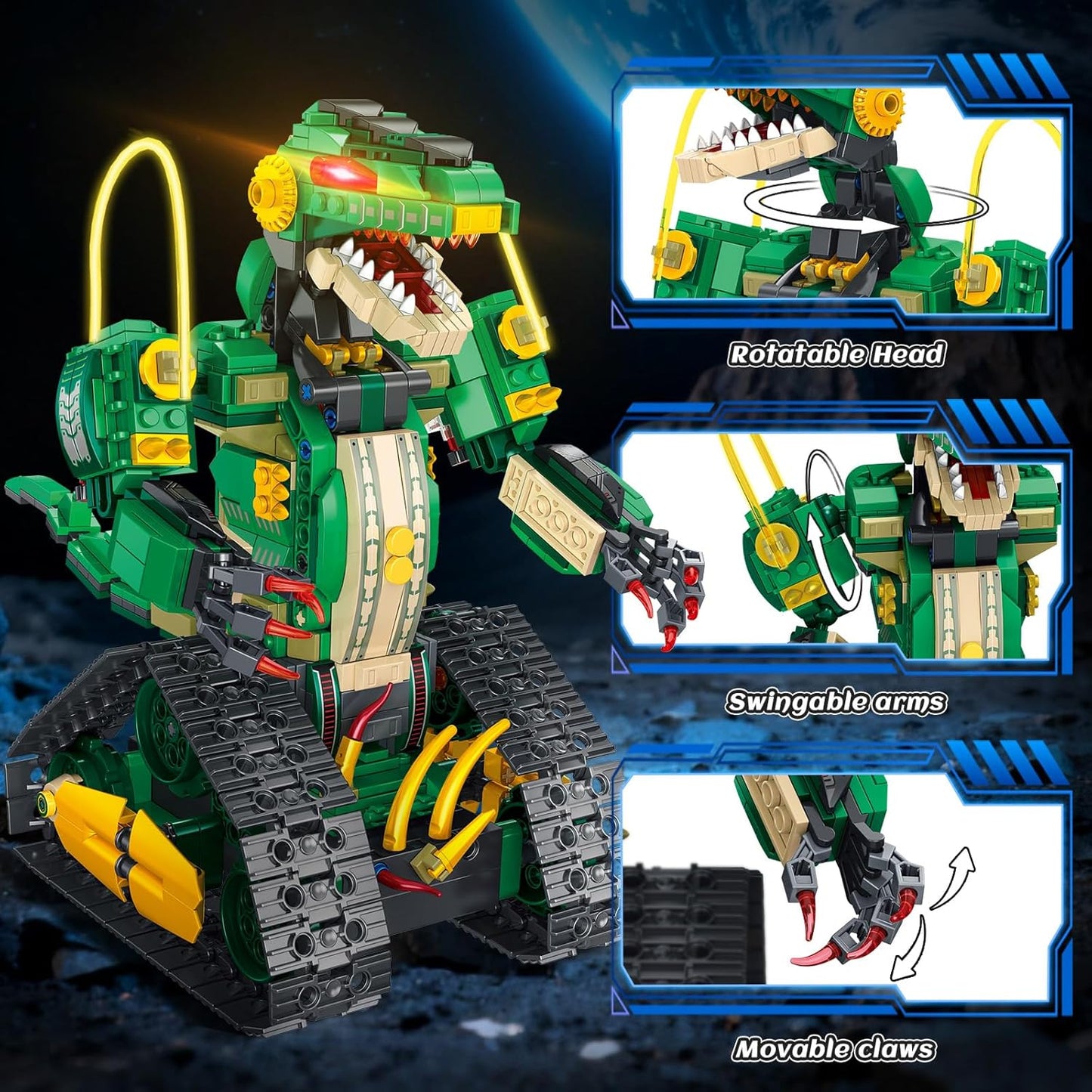 HiWEEGO RC Dinosaur Building Toy with Light, 5 in 1 Remote Controll Building Block Kit, 877 PCS Tech Rechargeable Dinosaur Robot Toys Easter Birthday for Kids Boys Age 8 9 10 11 12+