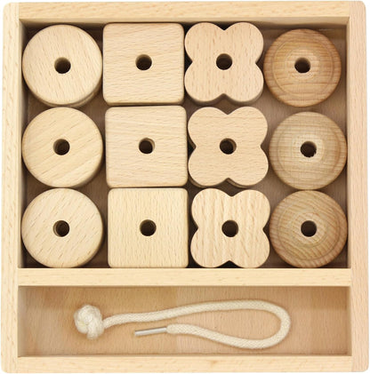 Kiddison Lacing Bead 27 Large Wooden Beads 1 Lace for Toddlers 2-4 – Large Wooden Threading & Stringing Toy with Tray – Fine Motor Skills Activity for Preschool & Occupational Therapy