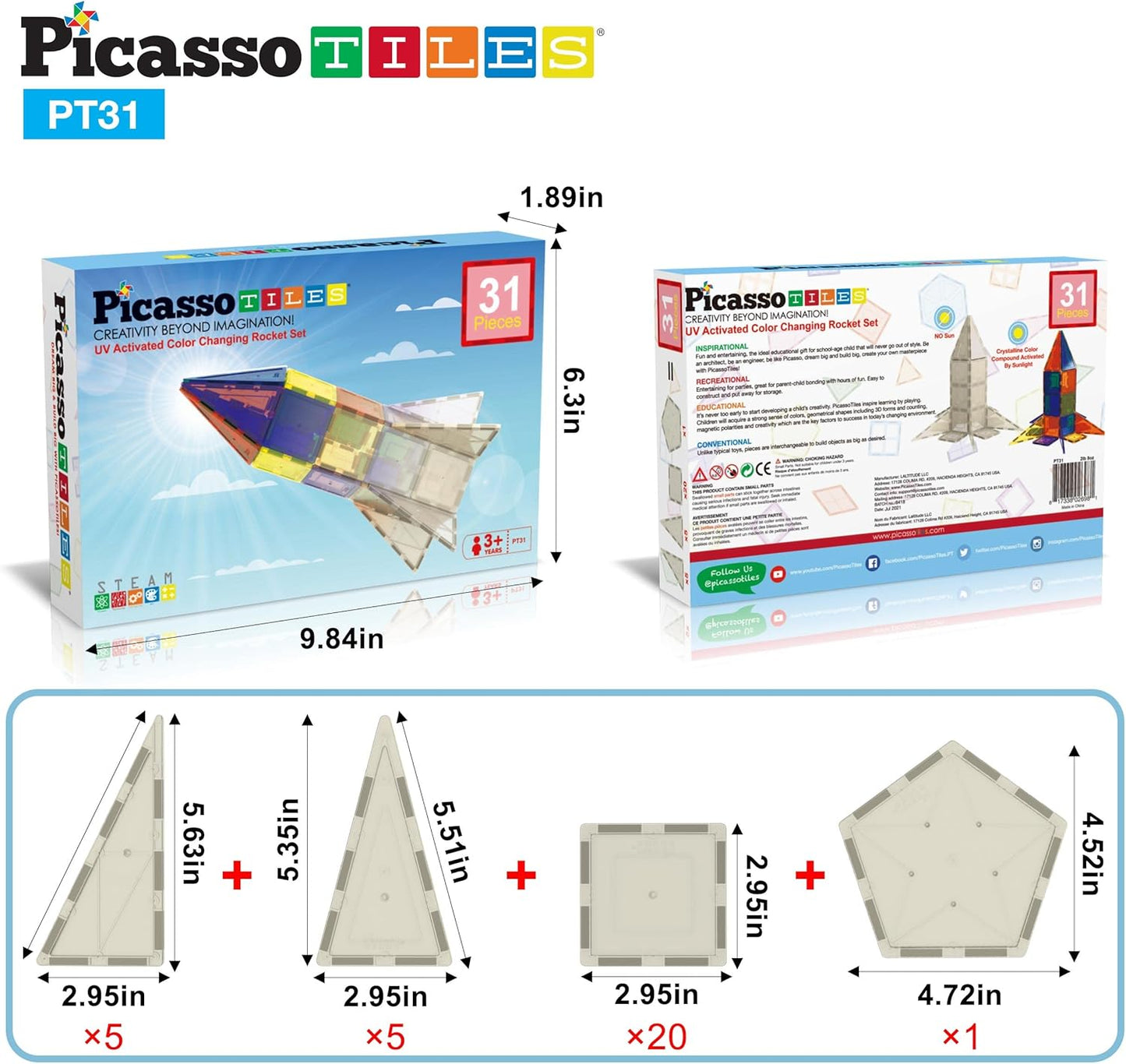 PicassoTiles Window and Door Clip On Magnetic Blocks Magnet Tiles Magnets Building Tile Construction Toy Set STEM Education Toys Learning Kit Stacking Block Playset Boys & Girls Age 3+ PT30