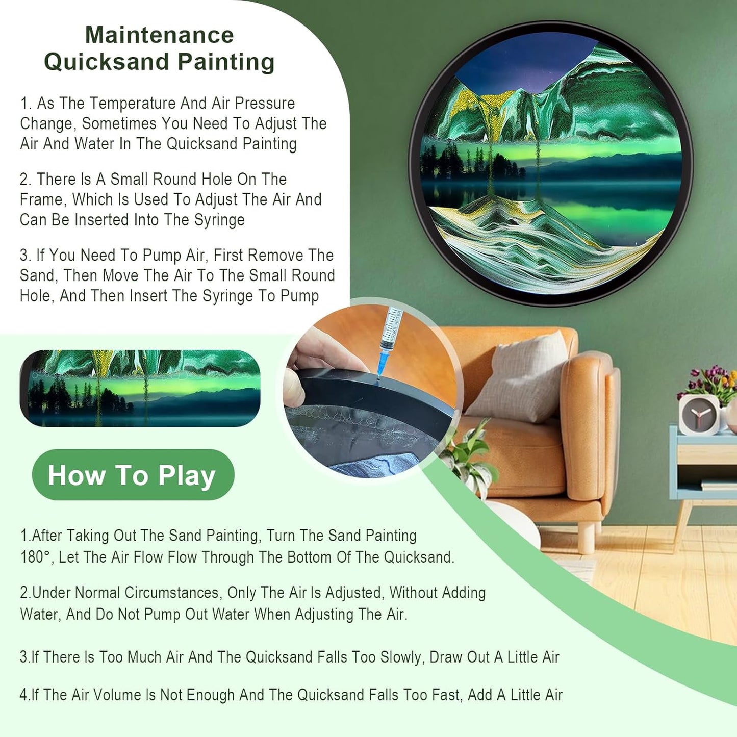 17.3" Moving Sand Art, 3D Sand Art Pictures Deep Sea Sandscape Living Room Decoration, 360° Rotate, Glass Crafts Solid Wood Frame, Relaxing Mood Home Office Work Wall Art Decor