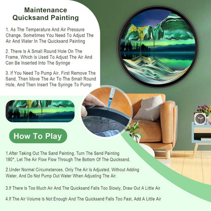 17.3" Moving Sand Art, 3D Sand Art Pictures Deep Sea Sandscape Living Room Decoration, 360° Rotate, Glass Crafts Solid Wood Frame, Relaxing Mood Home Office Work Wall Art Decor