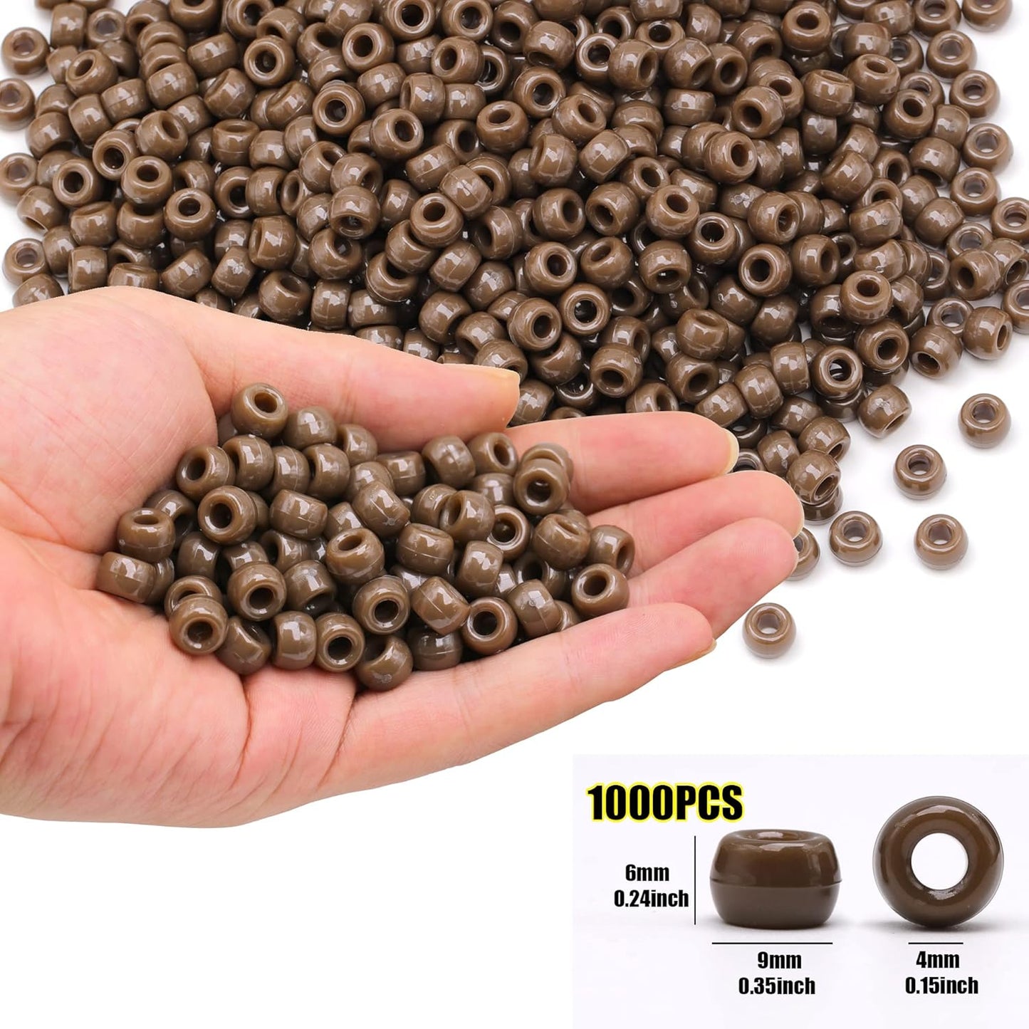Auvoua 1000Pcs Pony Beads Bracelet 9mm Yellow Plastic Barrel Pony Beads for Necklace,Hair Beads for Braids,Key Chain,Jewelry Making (Yellow)