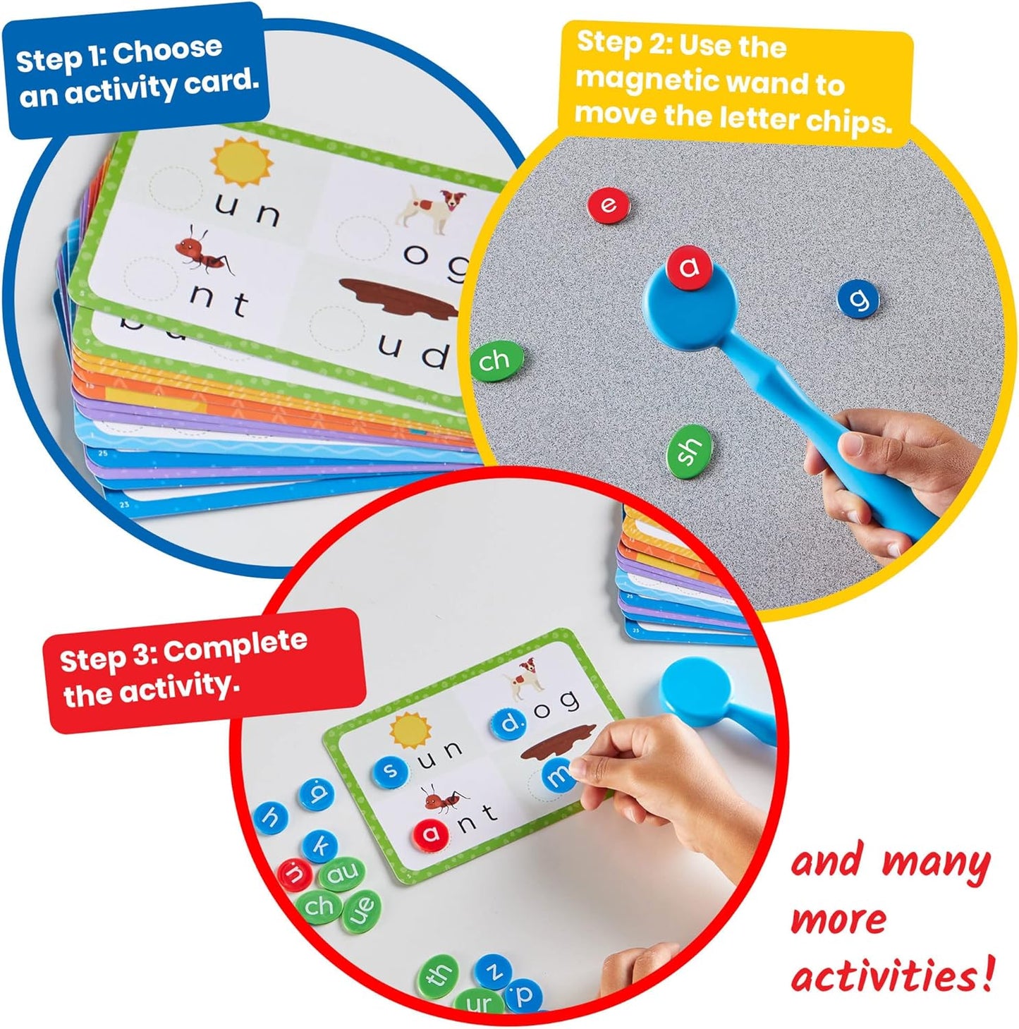 hand2mind Reading Readiness Activity Set, Magnetic Wands and Chip Set, Learn to Spell for Kids, Spelling Toys, CVC Words for Kindergarten, Learning Letters, Science of Reading Manipulatives