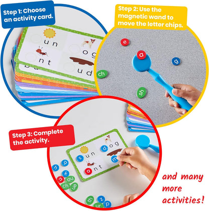 hand2mind Reading Readiness Activity Set, Magnetic Wands and Chip Set, Learn to Spell for Kids, Spelling Toys, CVC Words for Kindergarten, Learning Letters, Science of Reading Manipulatives
