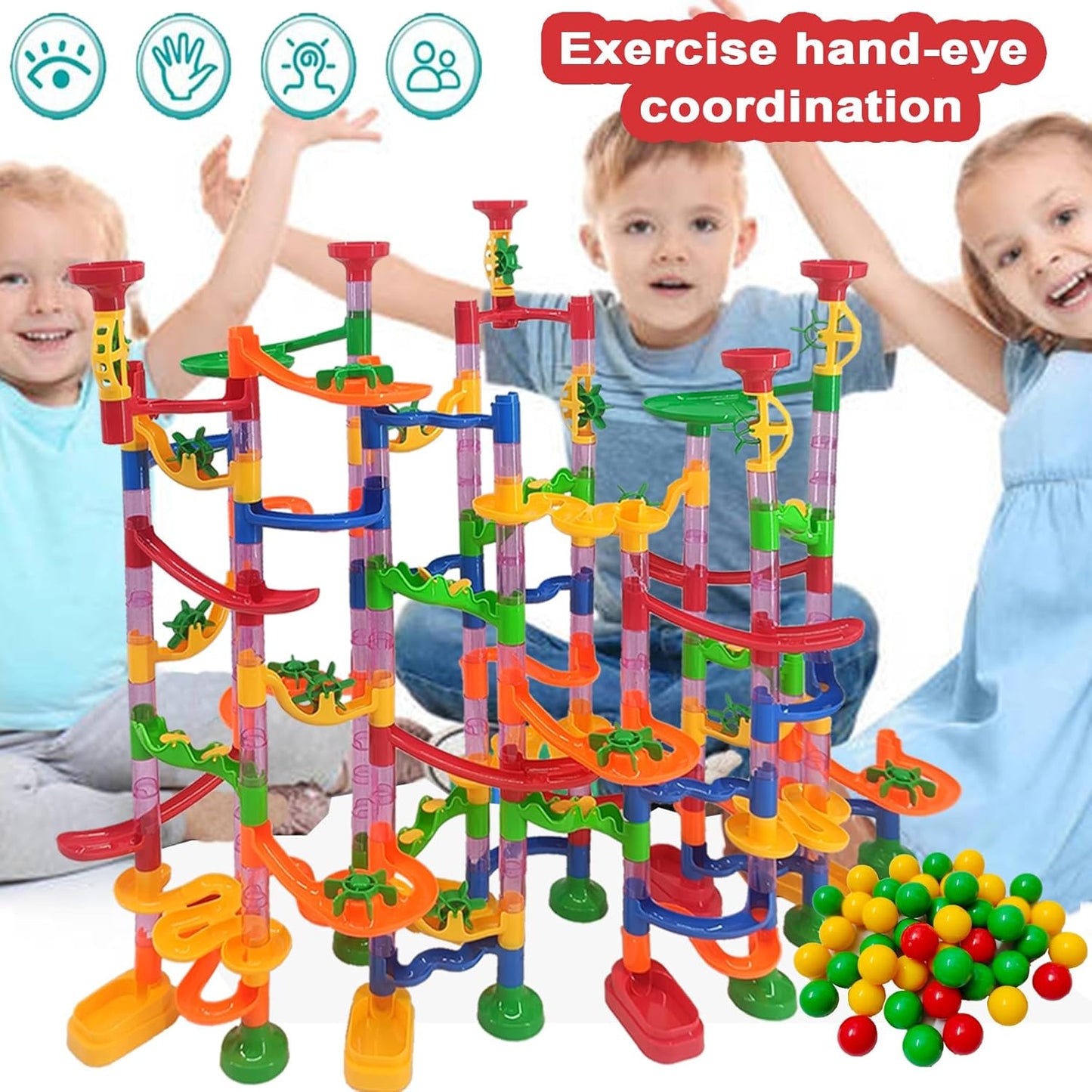 232 PCS Marble Toy Premium Set,STEM Educational Building Block Toy,Marble Track Race Set with 45 Marbles for Boys & Girls,Construction Building Blocks Toys for Kids