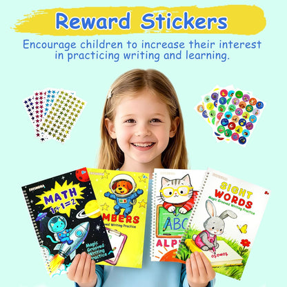 Grooved Handwriting Practice for Kids, Magic Grooved Writing Practice Books, 7 Reusable Tracing Workbooks for Preschool & Kindergarten, Learn Letters & Numbers for Ages 3–8 (7)