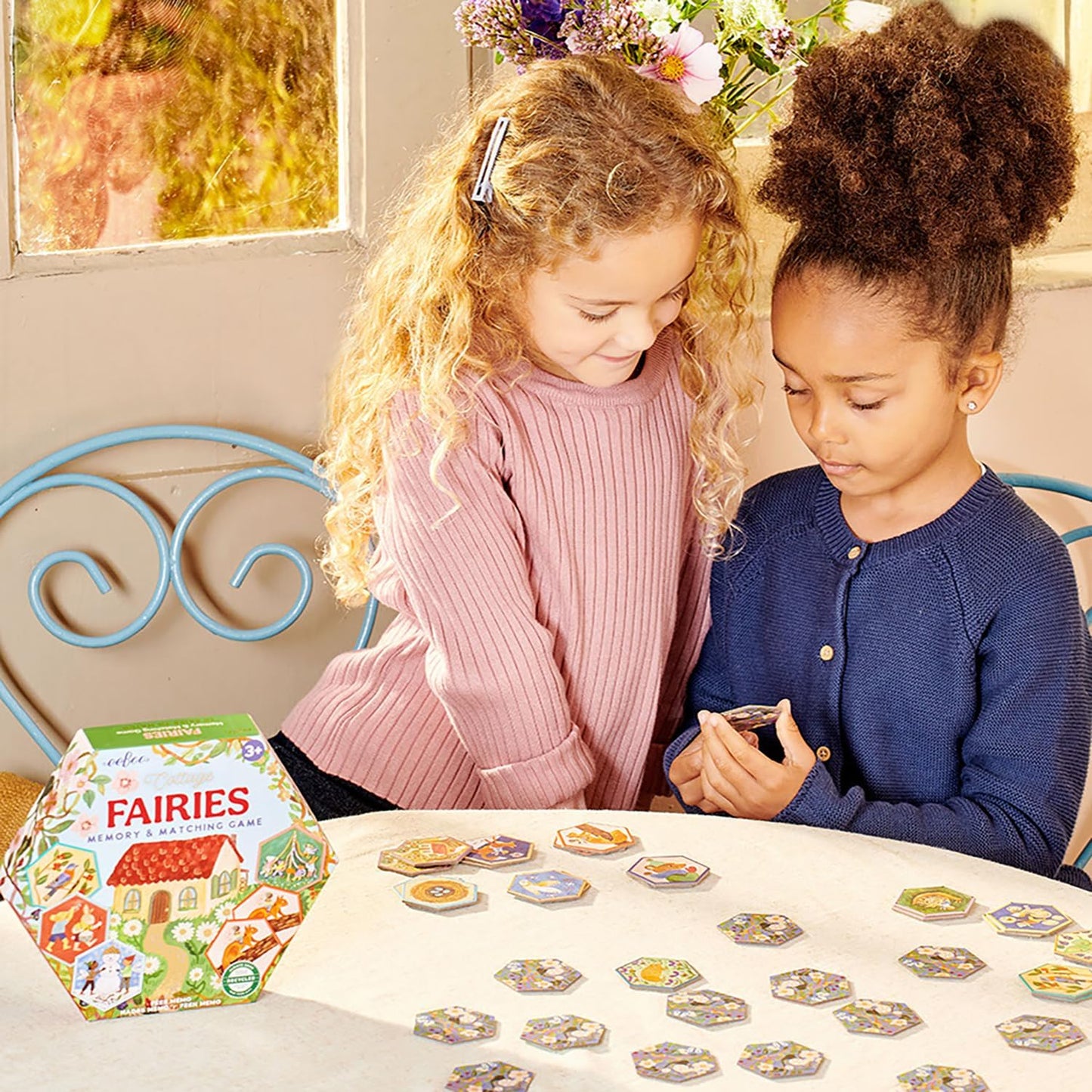 eeBoo: Memory & Matching Game - Cottage Fairies - 20 Hexagon-Shaped Matching Pairs, Nature Themed Concentration Tile Game, Kids Ages 3+, 1-4 Players