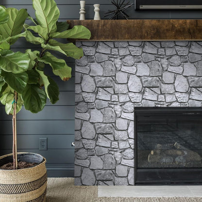 COMSTICKC 3D Faux Gray Stone Wall Sticker Peel and Stick Wall Panels,10 Pcs of 12"X12",Ultra-Light Thin PVC Decorative Tiles Rocks Stone Backsplash Interior Decor,Paintable