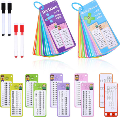 30 Pcs Addition and Subtraction Flash Cards, Math Flash Cards for 1st to 3rd Grades, Math Games Times Table Flashcards with 4 Dry Erase Pens 2 Rings for Learning