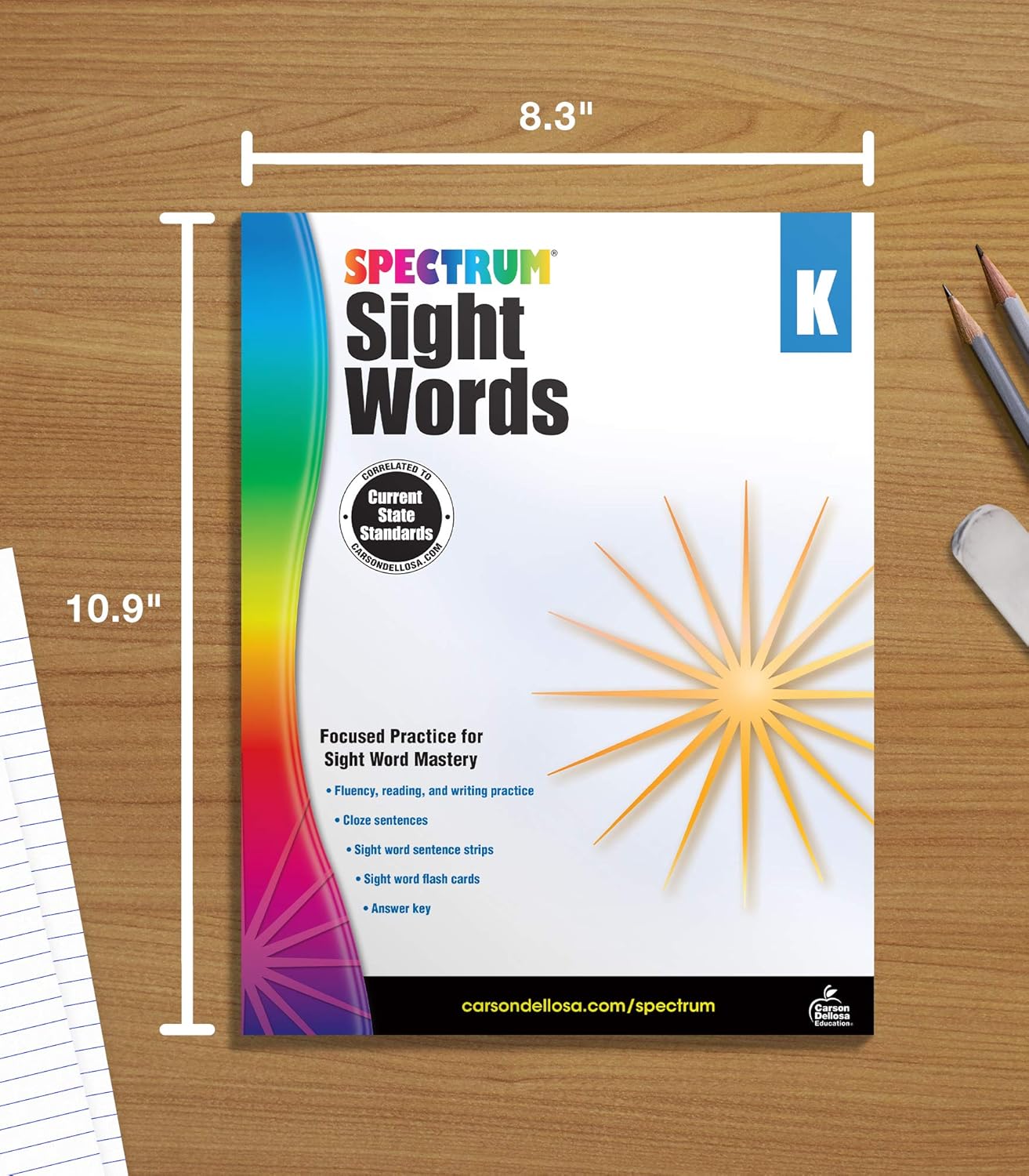 Spectrum Sight Words Kindergarten Workbooks, Phonics Book With Reading and Writing Practice, Vocabulary, Sentence Strips, and Flash Cards, Language Arts Classroom or Homeschool Curriculum