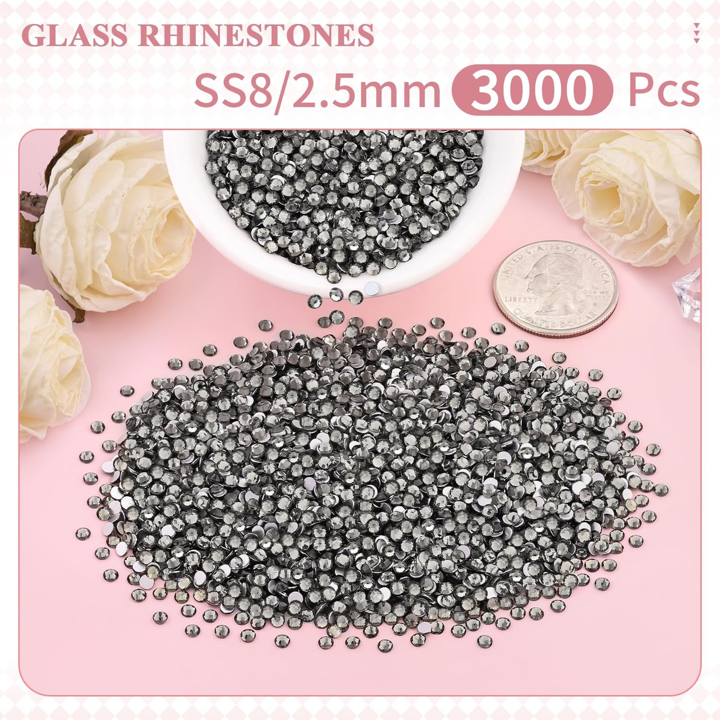 5000PCS SS6/2mm Glass Crystal Rhinestones (Clear), Bedazzling Flatback Rhinestones for Crafting DIY Crafts Nail Art Makeup Decoration, Gems Diamond Charms for Tumbler Shoes Clothing Mug