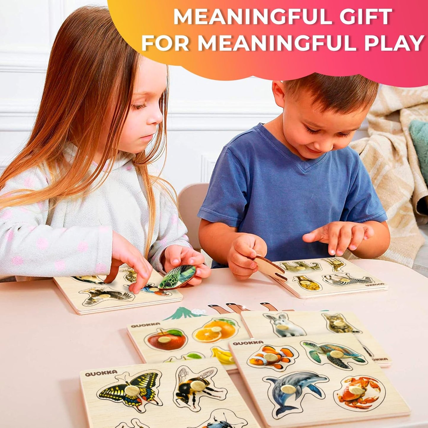 QUOKKA Wooden Puzzles for Toddlers 1-3 - 6XSET Toddler Puzzles Ages 2-4 with Rack - Learning Alphabet - Numbers - Animals Montessori Toy for Kids 3-5 - Wood Games Gift for Boys and Girls