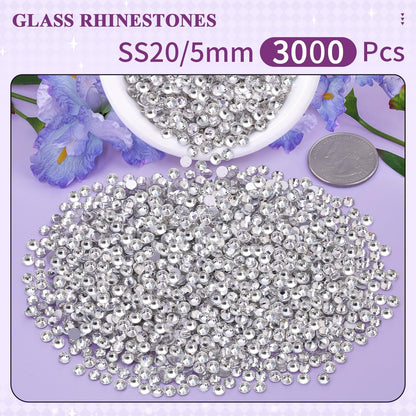 5000PCS SS6/2mm Glass Crystal Rhinestones (Clear), Bedazzling Flatback Rhinestones for Crafting DIY Crafts Nail Art Makeup Decoration, Gems Diamond Charms for Tumbler Shoes Clothing Mug