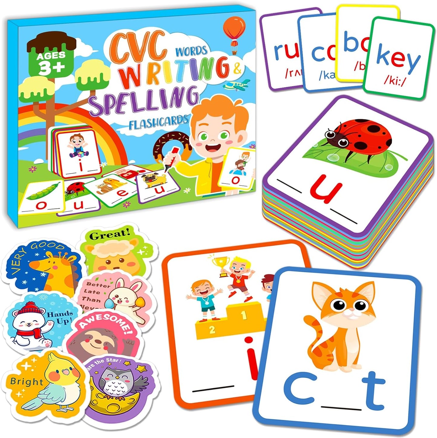zheyistep CVC Word Games Spelling Flash Cards for Kindergarten, CVC Sight Word Cards Toddler Preschool Learning Activities, Montessori Educational Toys for Kid Age 3 4 5 6