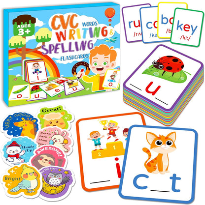 zheyistep CVC Word Games Spelling Flash Cards for Kindergarten, CVC Sight Word Cards Toddler Preschool Learning Activities, Montessori Educational Toys for Kid Age 3 4 5 6
