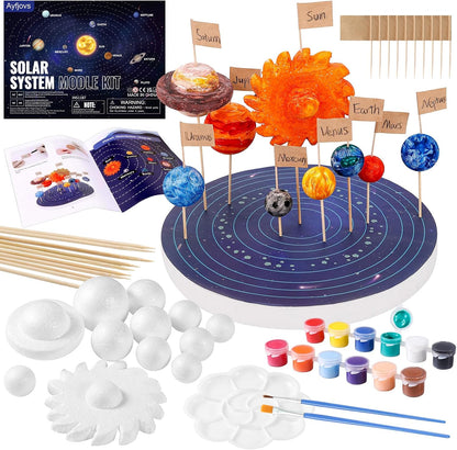 Ayfjovs Solar System Project Kit, Solar System Foam Balls Crafts for Kids School Projects to Learn Planets, Solar System Model Kit Includes Mixed Sizes Polystyrene Balls, Pigments for DIY, STEM Kits