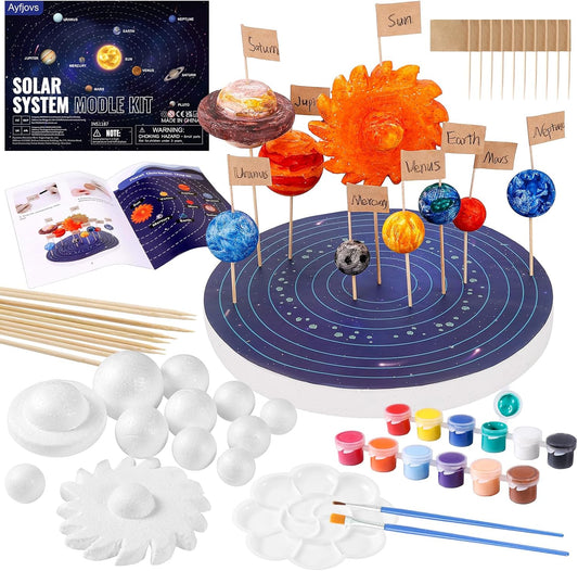 Ayfjovs Solar System Project Kit, Solar System Foam Balls Crafts for Kids School Projects to Learn Planets, Solar System Model Kit Includes Mixed Sizes Polystyrene Balls, Pigments for DIY, STEM Kits