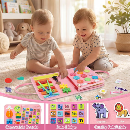 Toddler Busy Board Montessori Toys for Toddlers Girls 1-3 Year Old Birthday Gifts, Sensory Busy Book Learning Educational Activities, Airplane Car Travel Toy