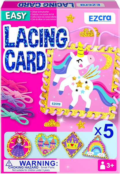 EZCRA Premium Lacing Cards for Kids Ages 3-6 | 5 Double-Sided Unicorn Princess Cards | Multilingual Learning Preschool Fine Motor Skills Educational Activity