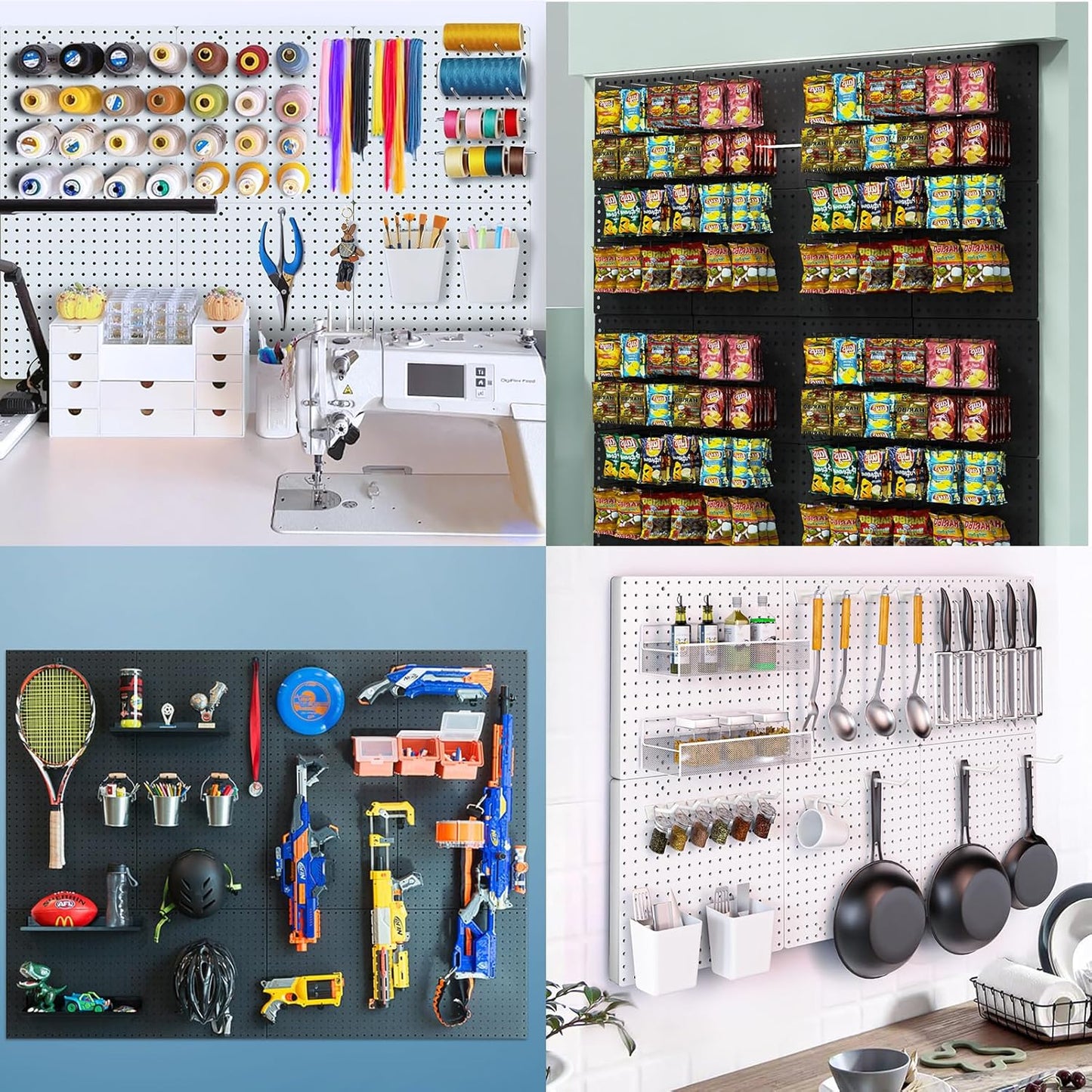 Peg Board, 4PCS Metal Pegboard Wall Organizer. Heavy Duty Pegboard, Peg Boards, Pegboard for Walls, White Pegboard for Garage Craft Room Workbench Office Kitchen Tool Organization, 12"*12"