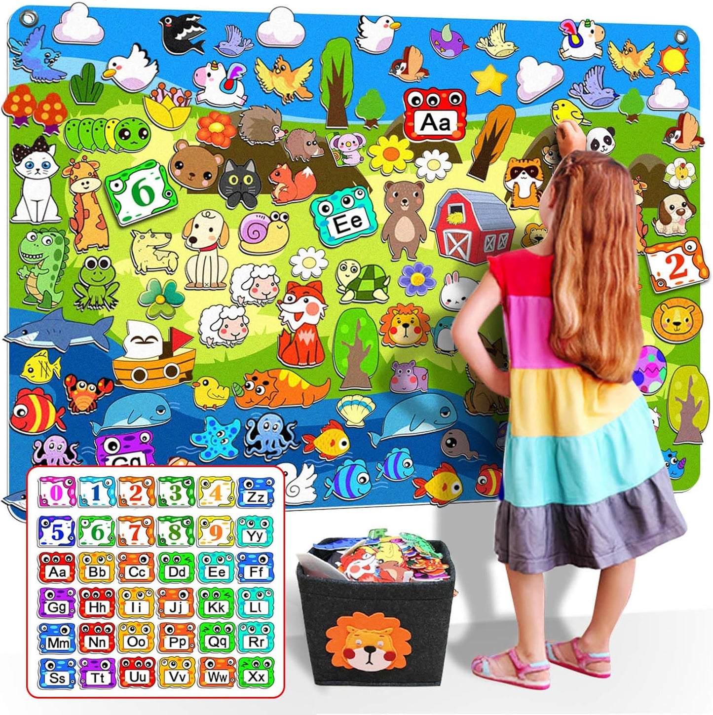 SKOLESK 204Pcs Animals Felt Busy Board Story Set with Storage Bag Preschool Large Wall Storyboard Forest Themed Early Learning Interactive Play Kit Wall Hanging Gift for Toddlers Kids 40 X 28 Inch