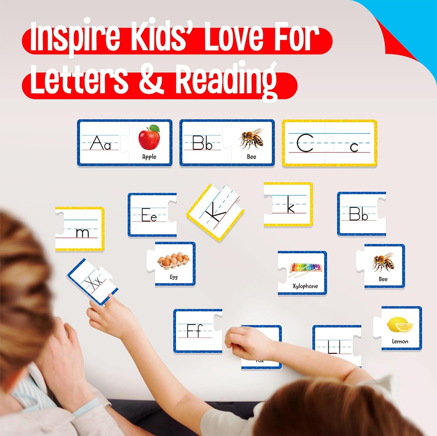 Rhyming Puzzles, 26 Groups Rhyming Word Cards Phonics Matching Game Self-Correcting Puzzle Early Childhood Learning Card for Kindergarten Preschool
