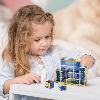 PicassoTiles Magnetic Cube Puzzle 7-in-1 Dinosaur Theme Pattern Magnet Mix Match Building Cubes Toy Set Kids Ages 3 & Up Preschool Children Promote Problem Solving Skills PMC10