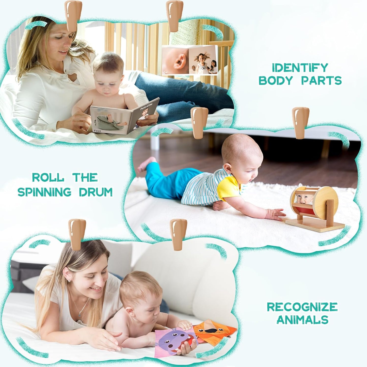 WOODMAM Montessori Toys for Babies 7-12 Months, 9 in 1 Educational Wooden Toys Set, Includes Object Permanent Box, Stacking Cups, Mirror Puzzle, Ring Stacker and More