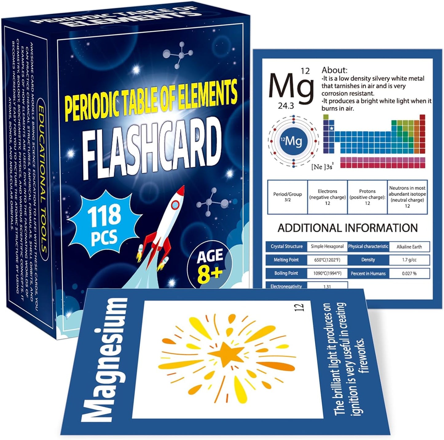 118Pcs Periodic Table of Elements Laminated Flashcards Educational Science Flash Cards Chemistry Flash Card Game Science Elements Study Guide for Teachers Students Classroom Homeschool