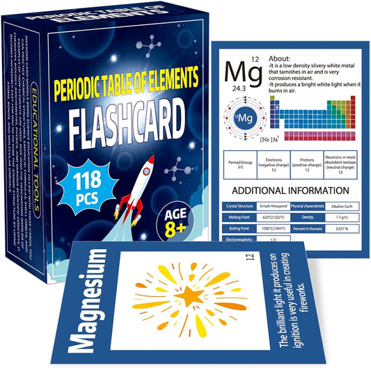 118Pcs Periodic Table of Elements Laminated Flashcards Educational Science Flash Cards Chemistry Flash Card Game Science Elements Study Guide for Teachers Students Classroom Homeschool