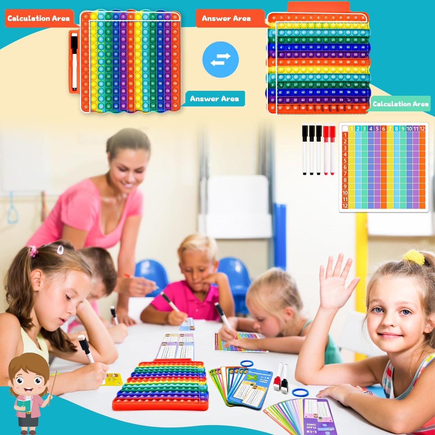 Multiplication Flash Cards + Division Flash Cards + Fingertip Bubbles Toy, Interesting Math Combination, Math Games for Children Aged 3 +