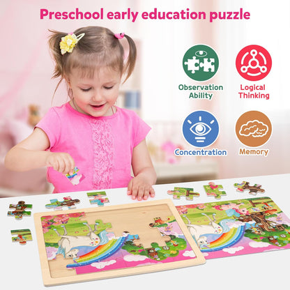 SYNARRY Large US World Earth Solar System Wooden Puzzles for Kids Gift Box(12.2 * 9.4 in), Puzzles for Toddlers 3-5, Wood Puzzles for Kids Ages 4-6, Easter Basket Stuffers Gifts for Kids