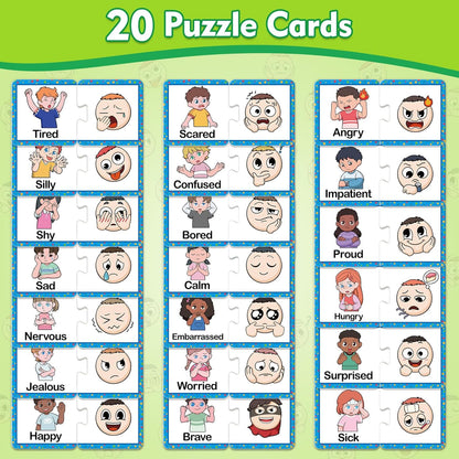 Kasfalci Feelings & Emotions Puzzle Cards,Feelings Chart Toys for Kids,Social Emotional Learning Activities,Speech Therapy Games,ADHD,Autism Learning Materials,Calm Down Corner Supplies for Classroom