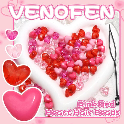 90PCS Heart Hair Beads for Braids Blue Pink Loc Dreadlock Valentine's Day Bead Accessories Purple Cute Acrylic Heart Shape Beads for Kids Girls
