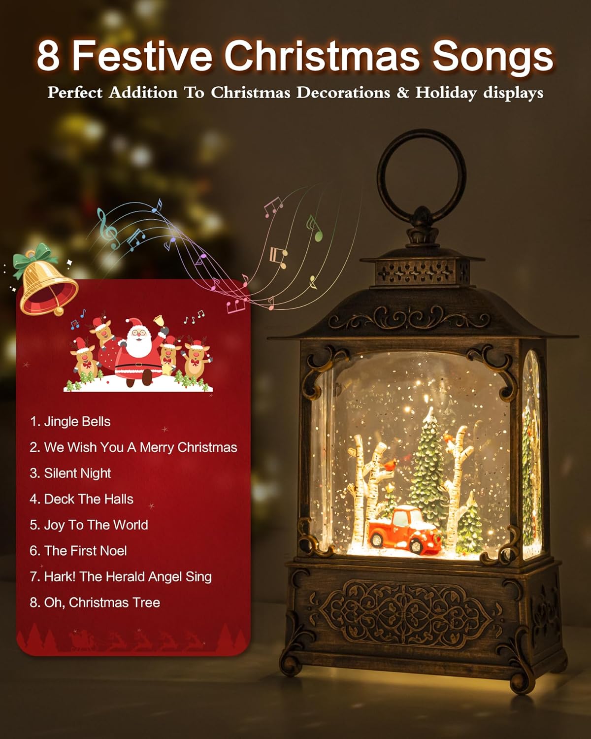 Extra Large Christmas Snow Globes Christmas Lantern, 12.99" Musical Snow Globe with 8 Songs, Santa Snowglobe for Kids Adults, 6H Timer Dual Power, Lighted Christmas Decorations Indoor Gifts