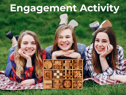 BSIRI 16 in 1 Wooden Brain Teaser Puzzles for Adults and Teens or Kids Interlocking 3D Mini Wood Mind Games Hand Puzzle Teasers Set Toys Coffee Table Games Gift