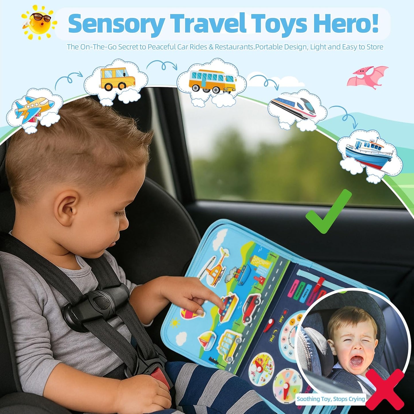 Toddler Busy Board Montessori Toys for 3 Year Old Birthday Gifts for Kids 10 Pages in 1 Soft Felt Activity Book Develop Fine Skills Educational Learning Sensory Travel Toys for Airplane Car