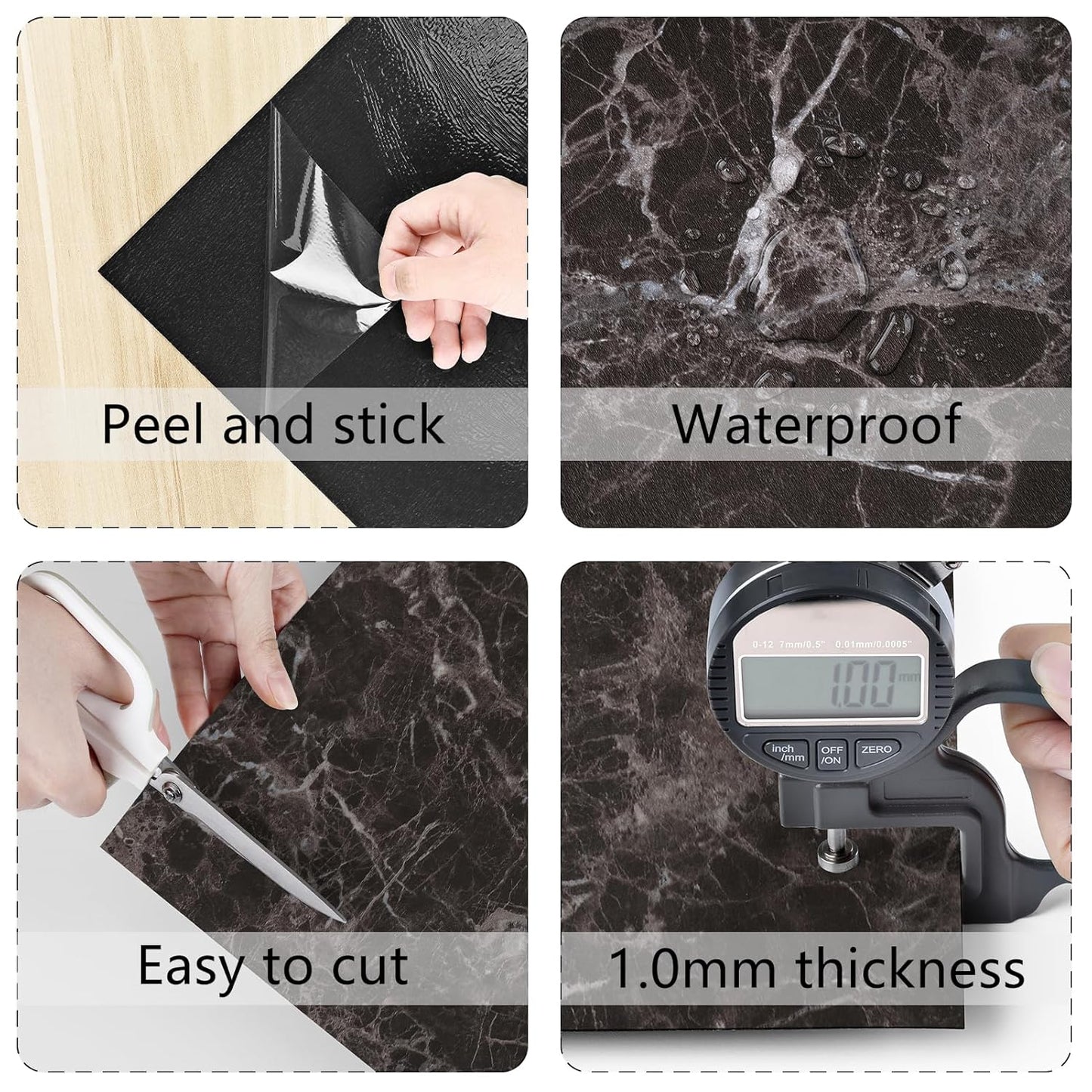 Wallercity White Marble Peel and Stick Vinyl Floor Tiles 6-Pack 12x12 Inches Self Adhesive Waterproof Flooring Planks for Bathroom Kitchen Bedrooms Stick on Floor Tiles Laminate Sheets Vinyl Flooring