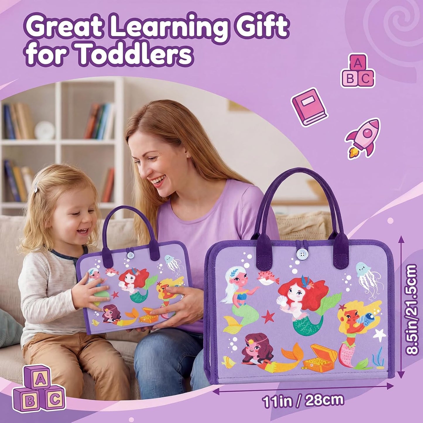 Toddler Busy Board Montessori Toys for Toddlers 1-3 2-4 Girls Birthday Gifts, Educational Activity Book Board Sensory Learning Toys, Airplane Car Travel Toys