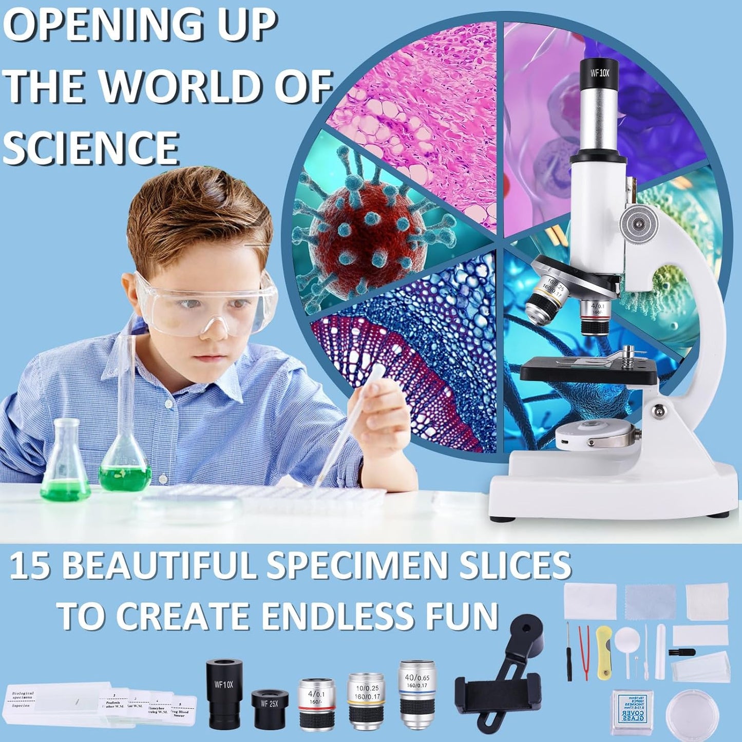 Microscope for Kids & Adults,40X-2000X Magnification Microscope for Kids 8-12, with LED Fill Light & Phone Holder, Great for School Labs and Home Schooling
