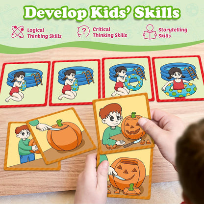 Sequencing Cards,Sequence Board Game for Kids,Speech Therapy Materials Toys for Autism,Story Storytelling,Social Skills,Sentence Building,Preschool Learning Activities,Classroom & Homeschool