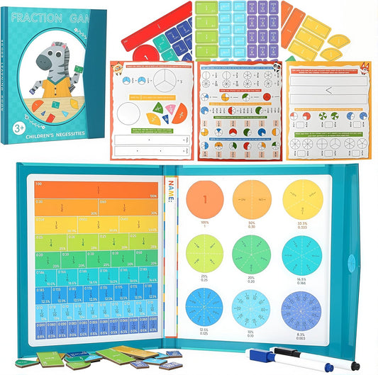 Magnetic Fraction Demonstration Book for Kids, 51 Pcs Montessori Math Manipulatives with Fraction Tiles & Circles, STEM Learning Toys for Elementary School, Homeschool Supplies (Grades K-5)