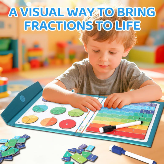 Magnetic Fraction Demonstration Book for Kids, 51 Pcs Montessori Math Manipulatives with Fraction Tiles & Circles, STEM Learning Toys for Elementary School, Homeschool Supplies (Grades K-5)