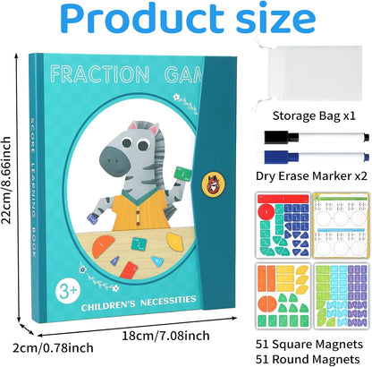 Magnetic Fraction Demonstration Book for Kids, 51 Pcs Montessori Math Manipulatives with Fraction Tiles & Circles, STEM Learning Toys for Elementary School, Homeschool Supplies (Grades K-5)