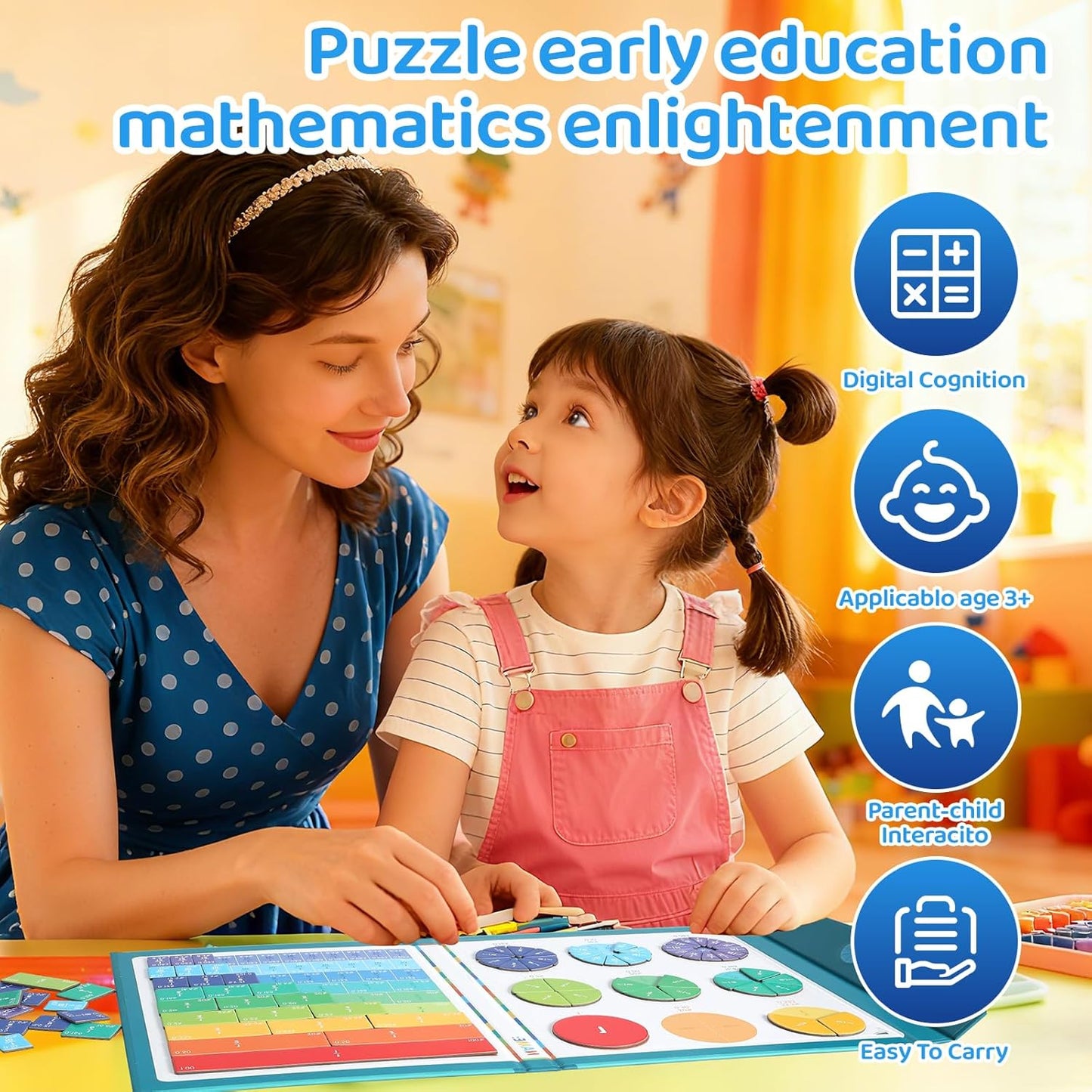 Magnetic Fraction Demonstration Book for Kids, 51 Pcs Montessori Math Manipulatives with Fraction Tiles & Circles, STEM Learning Toys for Elementary School, Homeschool Supplies (Grades K-5)