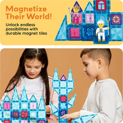 PicassoTiles 60 pcs Mini Magnetic Tiles Magnet Toys Travel-Friendly On-The-Go Building Blocks for Kids Compact Lightweight Creative playset Preschool Montessori Early Learning STEM Kids Toy Ages 3+.