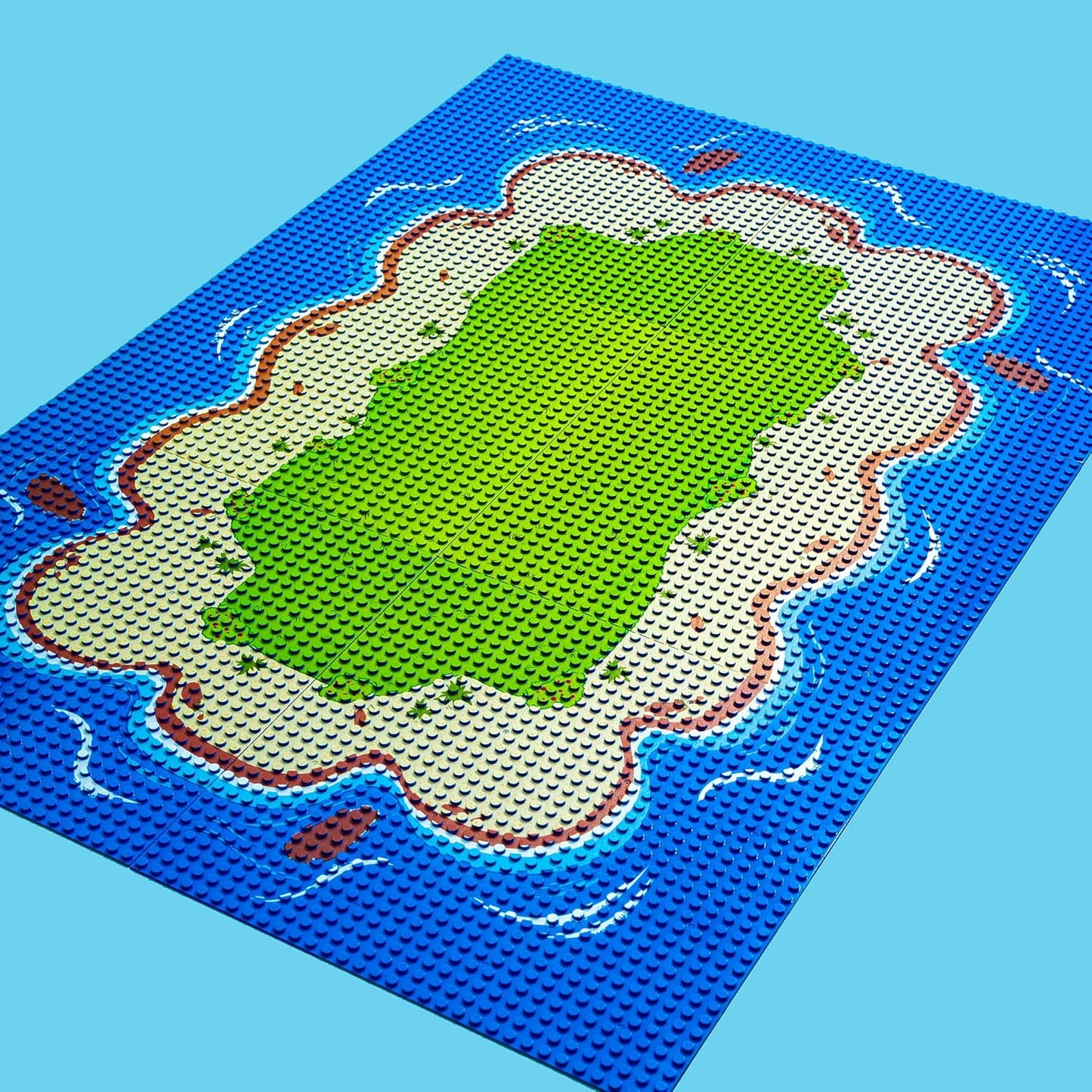 Apostrophe Games Island Building Block Base Plates Compatible with All Major Brands - 3 Pack Beach - 2 Straight & 1 Center Grass add-on to Expand Your Island - 10-1/16" x 10-1/16"Inches