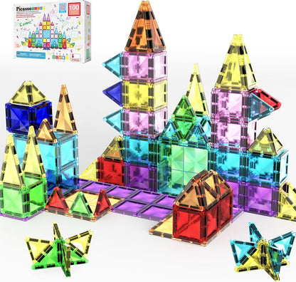 PicassoTiles 40pc Nano Mini Magnetic Tile Construction Building Blocks Travel Toy Set with Storage Case STEM Educational Fun Learning Magnet Tiles Stacking Toys for Toddlers Girls Boys Ages 3+ PN01